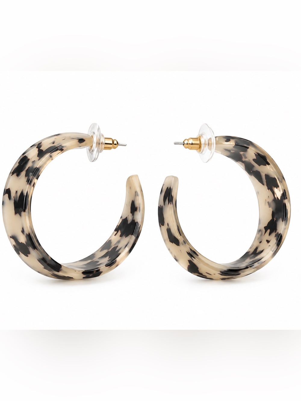 Fashion Jewelry Tortoiseshell Resin Hoop Earrings - Beige and Black